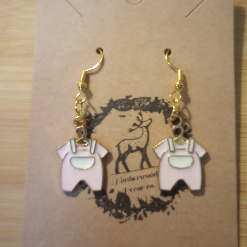 Pink Overalls Gender reveal earrings